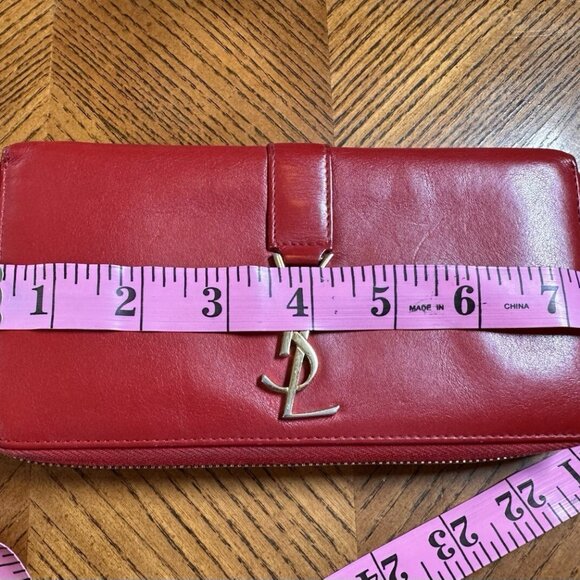 EUC YSL Yves Saint Laurent Red Calfskin Leather Long Wallet with Dust Bag - Picture 7 of 7